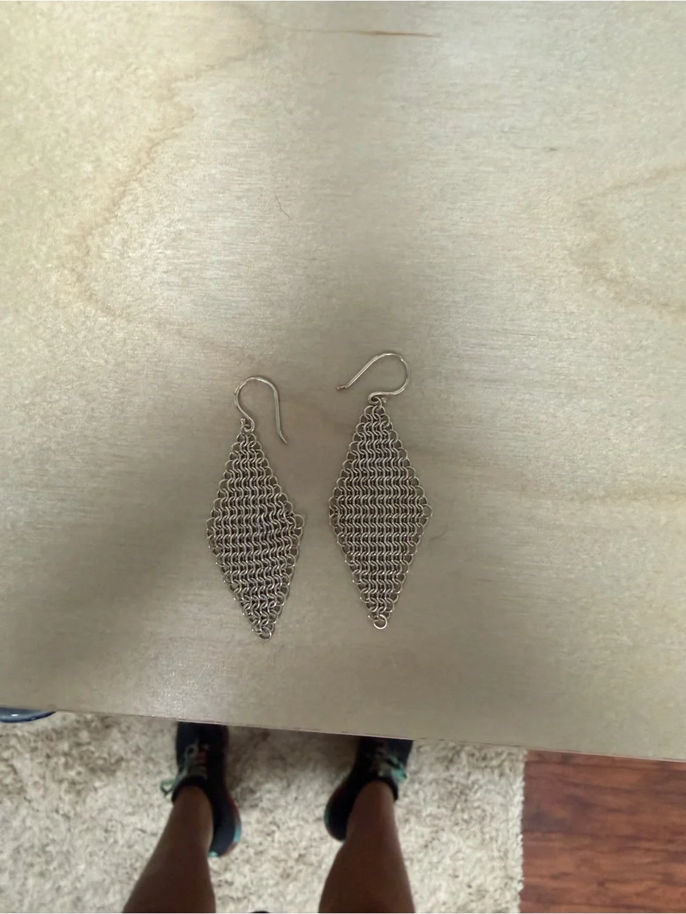 Silver Chainmail Diamond Drop Earrings - Elegant Women’s Jewelry